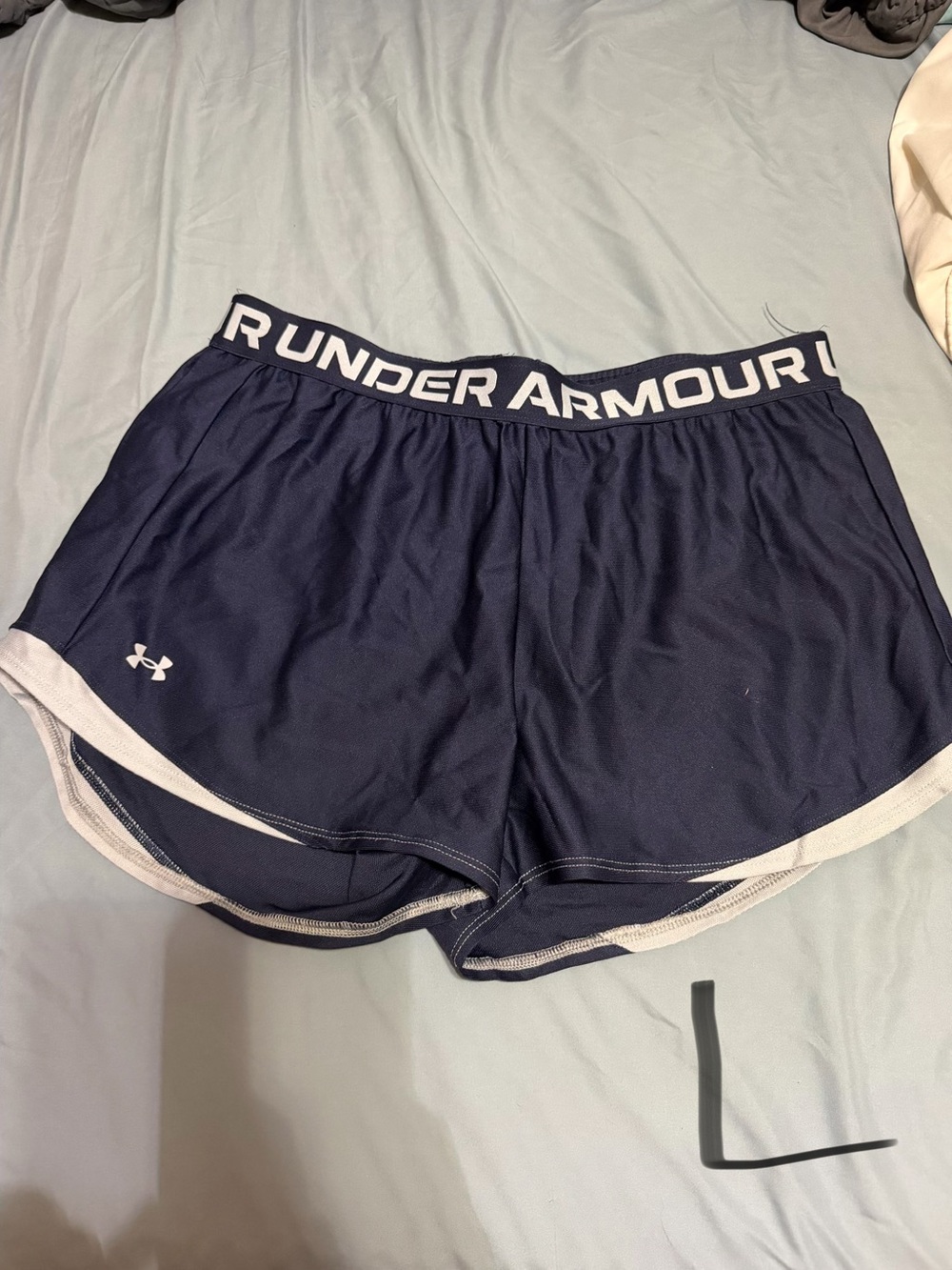 Under Armour Navy and White Athletic Shorts with Logo Waistband